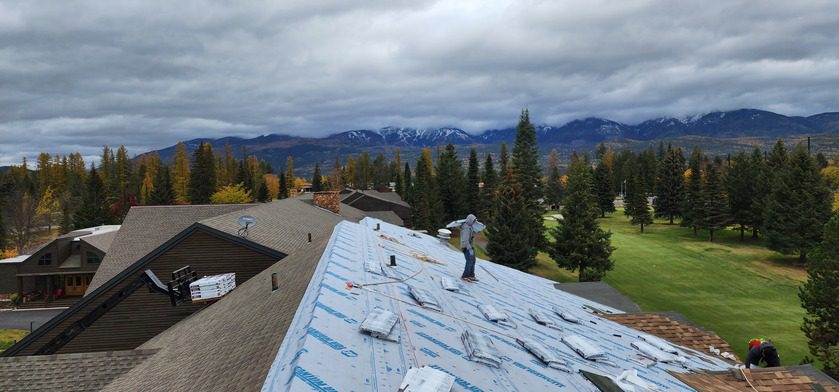 A roof being replaced